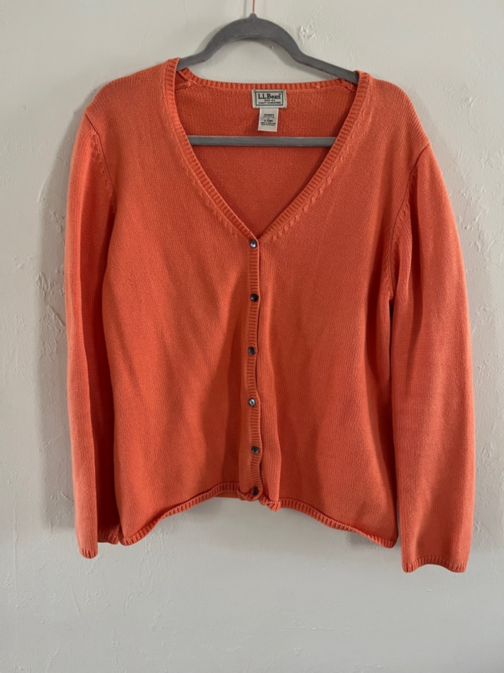 L.L. Bean Women's Light Orange Button-Front V-Neck Cardigan 100% Cotton Large
